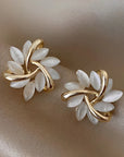 Courtney | Moon Opal and Petal Earrings in Gold