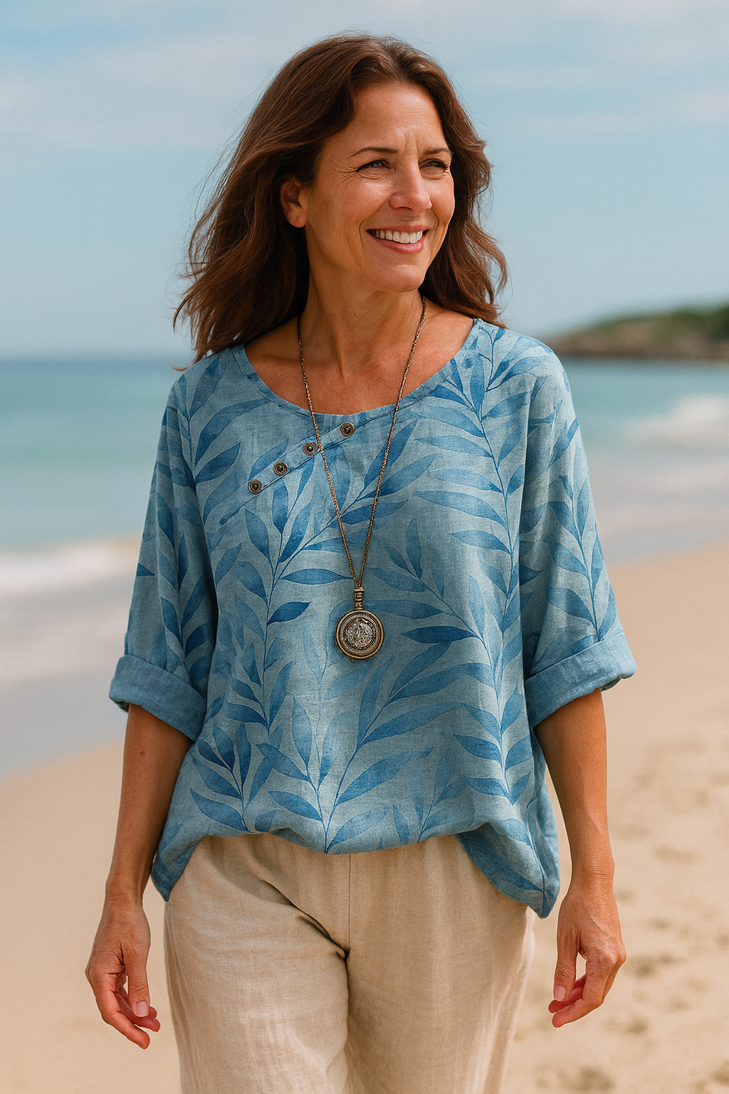 Selia | Nature Inspired Button Detail Top