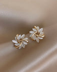 Courtney | Moon Opal and Petal Earrings in Gold