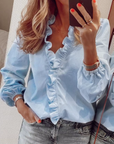 Maisie | Ruffled V-Neck Long Sleeve Blouse