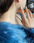 Diora | Adjustable Gold Ring With White Opal Leaf
